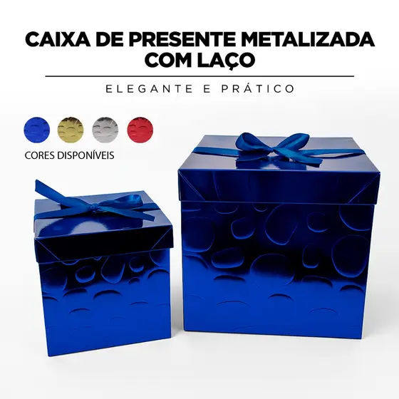 Caixa de presente metalizada com laço