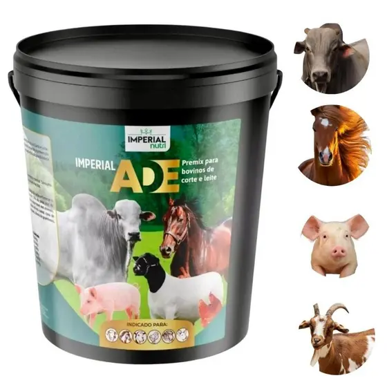 Vitamina Ade Premix Para Bovinos Caprinos Suínos Aves e Equinos - Max A.D.E 1kg + BALDE