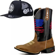 Bota Texana Masculina Confortavel Bico Quadrado Mais Bone