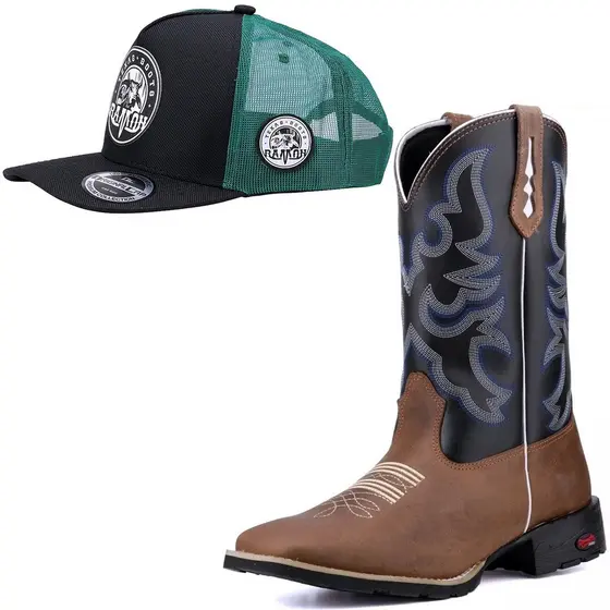 Bota Masculina Texana Estilo Country Bico Quadrado Cano Longo