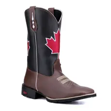 Texana em Couro Legítimo Café/Preto com Bandeira Canadá Estilo, Conforto Premium e Durabilidade