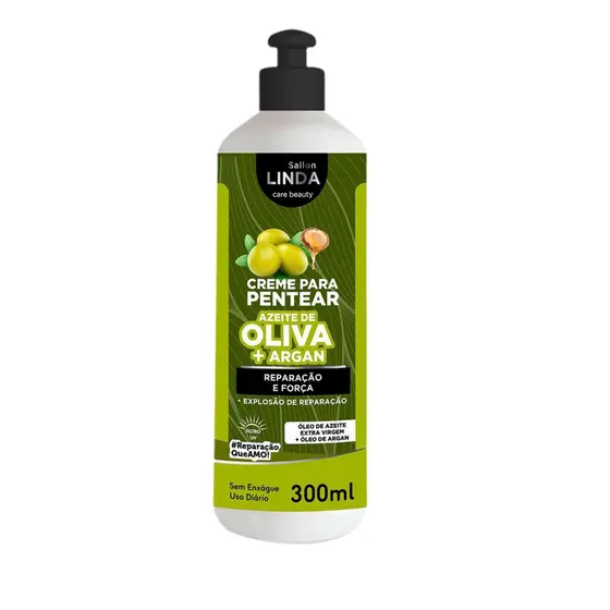 Creme de Pentear Azeite de Oliva + Argan 300ml Reparação e Força Para os Cabelos