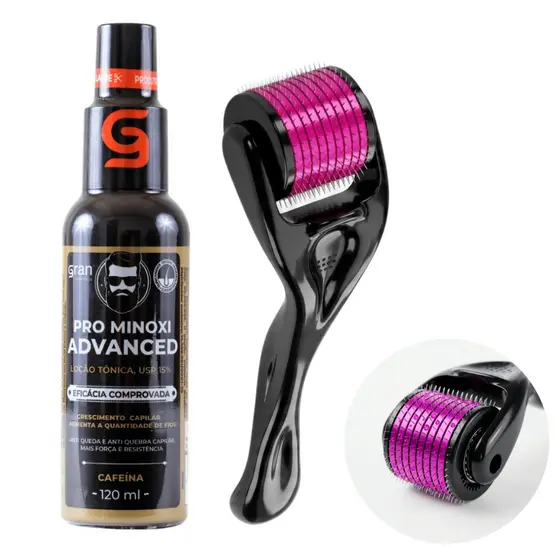 Kit Pro Minoxi Advanced 120ml + Derma Roller Barba e Cabelo