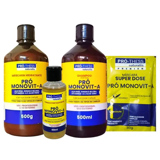 Kit Monovit A Shampoo e Máscara 500ml Tônico 60ml + Sachê Pro Thess Fortalecimento e Crescimento