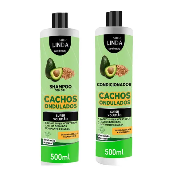 Kit Shampoo e Condicionador Sem Sal Cachos Ondulados Abacate e Semi di Lino 500ml