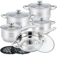 Jogo de Panelas 19 Peças Aço Inox Original + Acessórios com Fundo 9 Camadas Indução e Gás