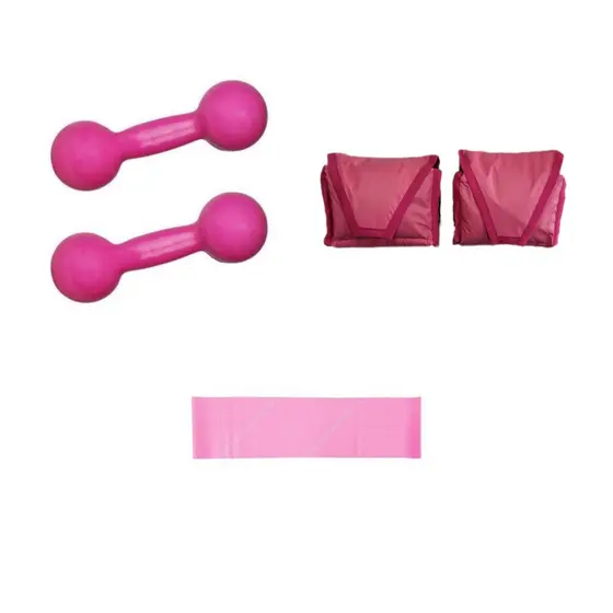 Kit Fsio/ Treino em casa Halter Emborrachado 3kg + Caneleira 3kg + Elástico