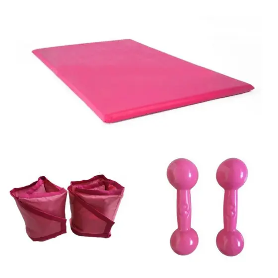 Kit Halter Emborrachado 3kg + Caneleira 3kg + Colchonete