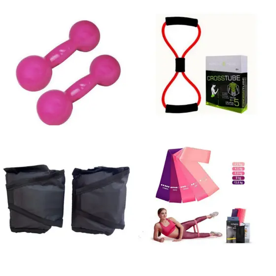 Kit Personal Halter 2kg + Caneleira 2kg + Elástico +kit Band