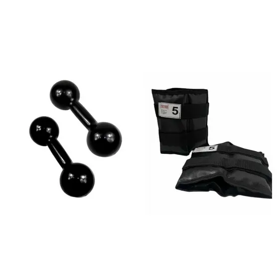 Kit 5kg: Par de Halteres Emborrachados + Caneleiras Na Cor Preta