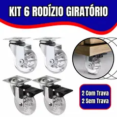 Kit 6 Rodízio Gel Silicone 35mm 50mm Giratório 3 Com Trava 3 Sem Trava Cadeira Escritório Piso