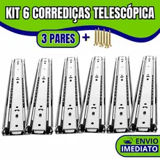 Kit 6 Corrediças Gaveta Trilho Telescópica COM Parafusos | 25cm - 30cm - 35cm - 40cm - 45cm