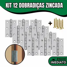 Kit 12 Dobradiças Zincadas com Parafuso  Tamanhos de 3,8cm a 10cm Porta