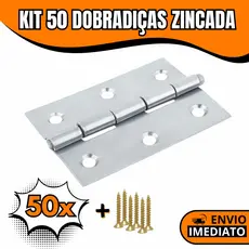 Kit com 50 Dobradiças Zincadas para Porta de Madeira com Parafuso – Tamanhos de 3,8cm a 10cm