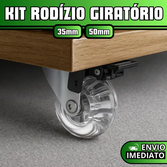 Monte Seu Kit de Rodízio Giratório com Rodinha de Silicone Com e Sem Trava- 35mm 50mm