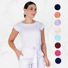 Blusa Scrub Muscle Feminina Alfaiataria Elastano Manga Curta Profissional Saúde Trabalho Médica