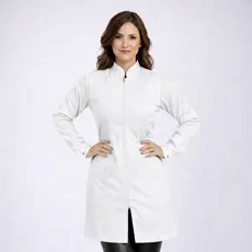 Jaleco Feminino Acinturado Manga Longa Oxford Profissional Saúde Com Zíper 100% Poliéster