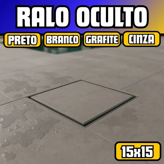 Ralo Oculto 15x15 Invisível Quadrado Plástico ABS Porcelanato Branco Cinza Claro Cinza Escuro Preto