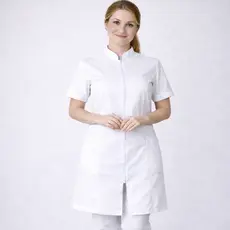 Jaleco Feminino Oxford 100% Poliéster Manga Curta Zíper Acinturado Profissional Saúde