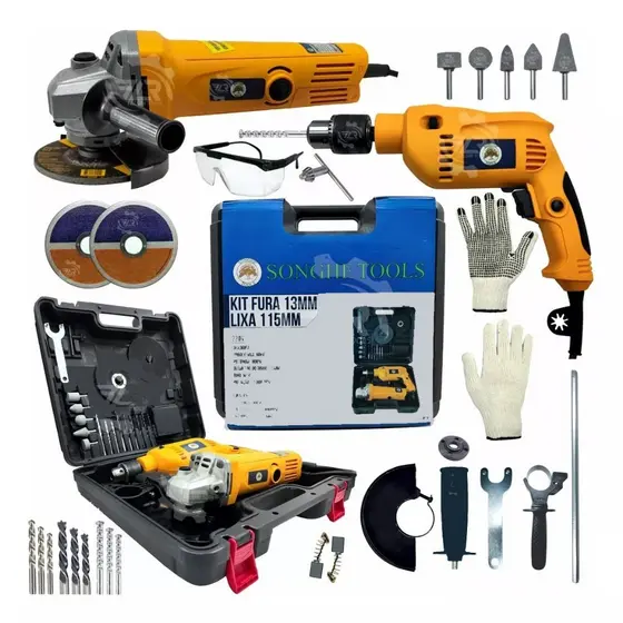 Furadeira de Impacto Parafusadeira 900w E Lixadeira Esmerilhadeira 900w kit 2 em 1 Com 25 Peças