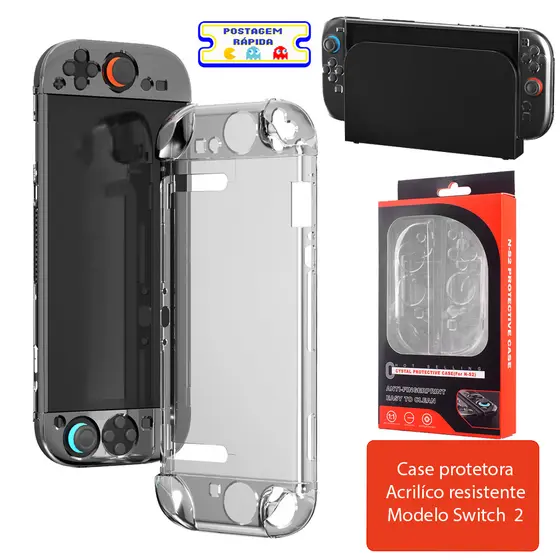 Capa Transparente Switch 2 Case Acrílico Rígido Antirrisco Crystal Clear
