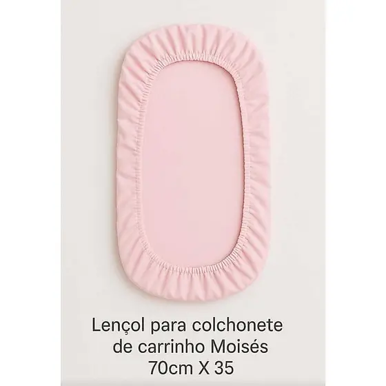 Lençol para colchonete de carrinho moisés na cor rosa bebe 70cm x 35cm