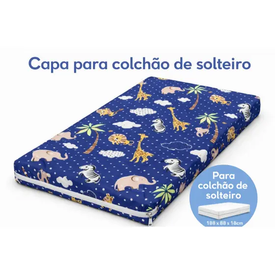 Capa para colchao de solteiro infantil com ziper tecido algodão 20cm altura Capa colchao