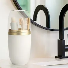 ORGANIZADOR BANHEIRO PORTA ESCOVA DE DENTE COM TAMPA TRANSPARENTE  500ml