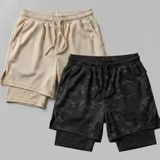 Kit 2 Bermudas Masculinas Academia 2 em 1 Dupla Camada e Suporte para Celular