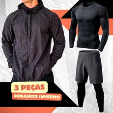 Conjunto Masculino Corta Vento + Camisa UV + Shorts Legg