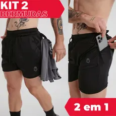 kIT 2 Shorts masculino 2 em 1 KONG Para Academia