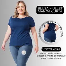 Blusa Feminina Plus Size Lisa Básica Comprida Atrás Tampa Bumbum Malha Viscose Elastano