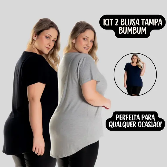 Kit 2 Blusas Plus Size Comprida Feminina Academia Treino Confortável Viscose Básica Dia a Dia