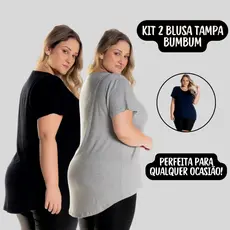 Kit 2 Blusas Plus Size Comprida Feminina Academia Treino Confortável Viscose Básica Dia a Dia