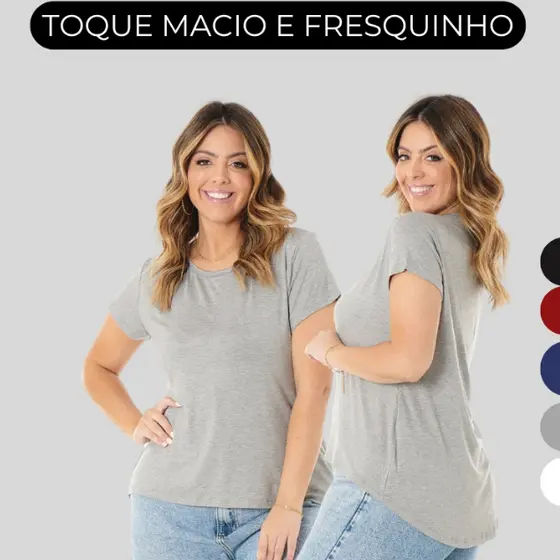 Camiseta Feminina Básica Manga Curta Comprida Tampa Bumbum Viscose Confortável