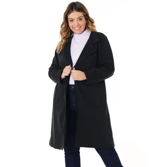Casaco Promoção Alongado Plus Size Sobretudo de Moletom Preto 103830