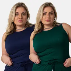 Kit 2 Regata Blusa Canelada Feminina Verão Moda Plus Size Conforto 1213-K2-C2