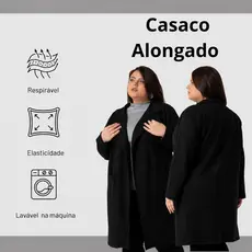 Casaco Sobretudo Alongado De Moletom Feminino Plus Size Elegante Inverno Com Bolsos