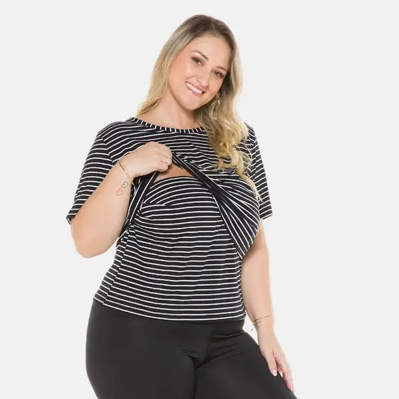Blusa Feminina Plus Size De Amamentação Manga Curta Viscolycra 1181-D