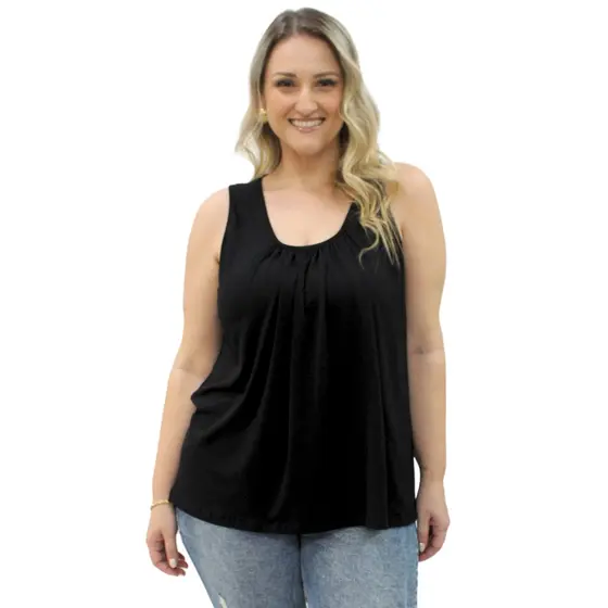 Regata Bata Soltinha Franzida No Decote Blusinha  Viscolycra Feminina