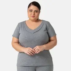 Blusa Feminina Decote V Moletinho Plus Size Elegante Casual 1215-A