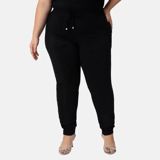 Calça Feminina Plus Size Jogger De Moletinho Estilosa E Confortável 1216-A