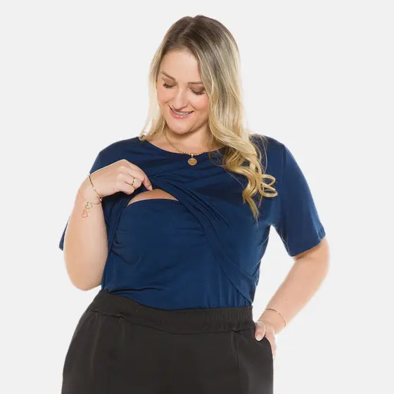 Blusa Amamentação Feminina Plus Size Manga Curta De Viscolycra Moda Gestante Verão Prática