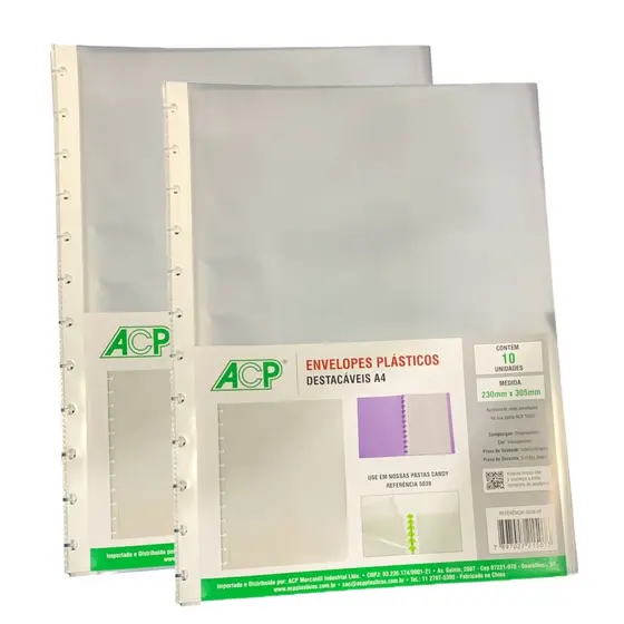 Refil de Envelopes Plásticos Para Pasta Catalogo inteligente 20 Unidades A4