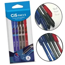 Caneta Esferográfica Next Cis 0,7mm Ponta Fina kit com 5 unidades 3 cores