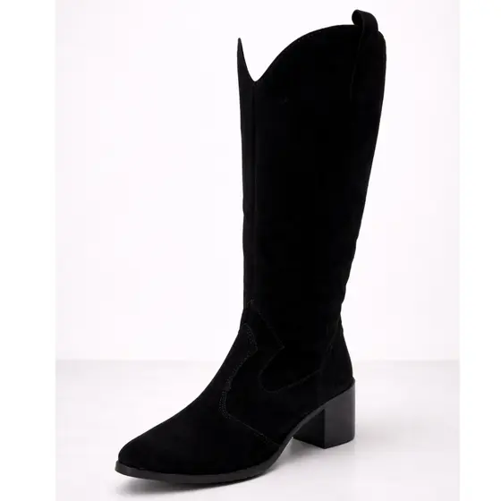 Bota Feminina Cano Longo Western Preto Dhaffy