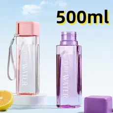 Garrafa Squeeze Plástica Quadrada 500ml Com Alça E Tampa Rosca Agua Suco E Bebidas Multiuso 19x5cm