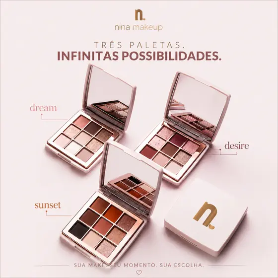 Paleta de Sombras Nina Makeup Instant Palette 9 Cores Dream Desire Sunset Matte Cintilante Alta Pigmentação
