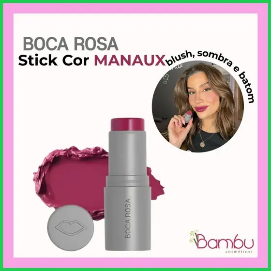Stick Cor Boca Rosa MANAUX | Blush em Stick 3 em 1 Vegano 6g