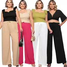 Calça Pantalona Plus Size Elástico na Cintura